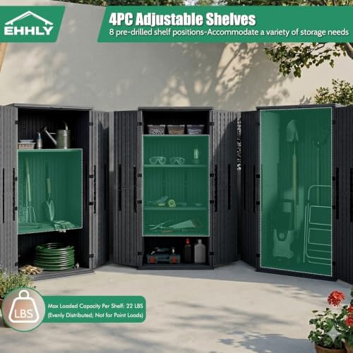 EHHLY Heavy Duty Tall Storage Cabinet Outdoor Weatherproof, 28 Cuft Garage Storage Cabinet with 4 Adjustable Shelves, Lockable Kitchen Pantry Closer Organizer, 31Wx23Lx66H, Sage Grey - Image 4