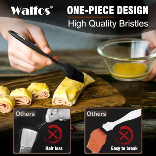 Walfos 600°F Heat Resistant Silicone Basting Brushes BPA Free Pastry Brush, Spread Oil Butter Sauce for BBQ Grill Baking Kitchen Cooking, Dishwasher Safe (2 SIZE) - Image 2