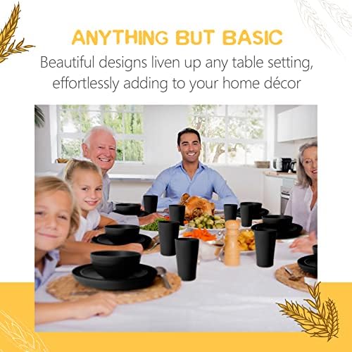Teivio 16-Piece Kitchen Plastic Wheat Straw Dinnerware Set, Service for 4, Dinner Plates, Dessert Plate, Cereal Bowls, Cups, Unbreakable Plastic Outdoor Camping Dishes, Black Matte - Image 7