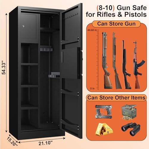 Biometric 10-15 Long Gun Safe, Quick Access Gun Safe for Rifles and Pistols with Handle, Gun Cabinet with LED Light and Internal Cabinet, Easy Assembly Gun Locker - Image 2