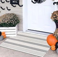 Grey and White Outdoor Doormat 24"x35"Cotton Washable Striped Outdoor Rug by BUAGETUP