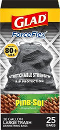 Glad Large 30 Gallon Trash Bags, Pine-Sol Heavy Duty Garbage Bags, Forceflex with Drawstring, 25 Count (Packaging May Vary) by GladTrashFoodStorage