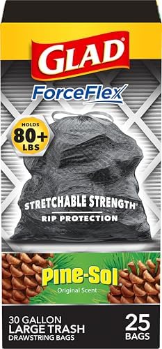 Glad Large 30 Gallon Trash Bags, Pine-Sol Heavy Duty Garbage Bags, Forceflex with Drawstring, 25 Count (Packaging May Vary) by GladTrashFoodStorage