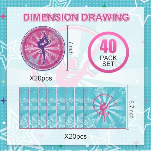 40Pcs Gymnastics Birthday Party Decorations No Assembly Disposable Plates and Napkins for Gymnastics Party Decorations - Image 2
