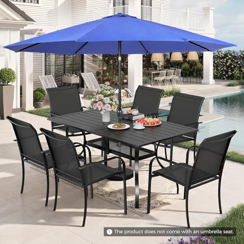Incbruce 8 Pieces Patio Dining Set with Dark Blue Umbrella, Outdoor Dining Set of 6 Textilene Chairs and Rectangle Table with Umbrella Hole for Backyard, Garden, and Poolside (Black) - Image 2