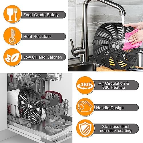 Air Fryer Accessories for Gourmia GAF798 GAF716 7QT Air Fryer, Food Grade Nonstick 8.97''*8.97'' Air Fryer Replacement Parts Rack Tray Grill Pan Grill Plate Crisper Plate, Dishwasher Safe - Image 3