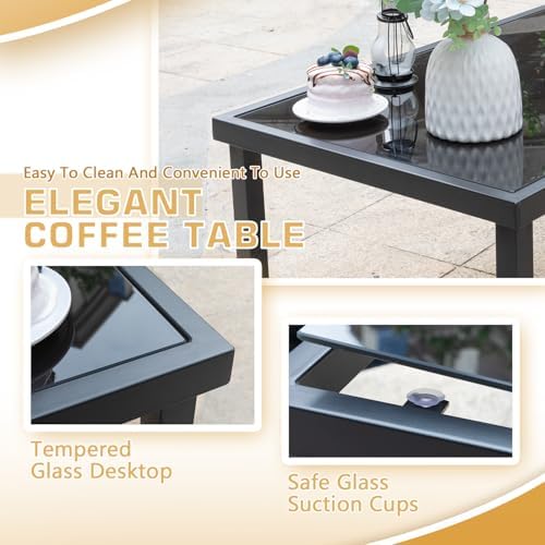 Greesum 4 Pieces Patio Furniture Set Outdoor Conversation Textilene Fabric Chairs for Lawn, Garden, Balcony, Poolside with A Glass Coffee Table, Black - Image 6