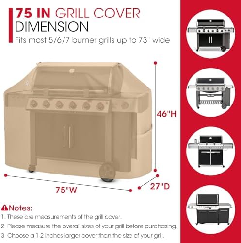 Unicook Grill Cover Heavy Duty Waterproof UV Resistant 75 Inch, Light Brown - Image 2