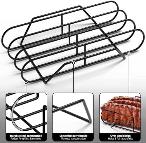 Sorbus Rib Rack for Smoking, Grill Roasting Stand (XL, Black) - Image 4