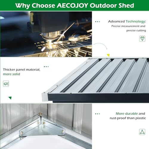 AECOJOY Outdoor Trash Can Storage Shed, 46 Cu.Ft Metal Garbage Bin Enclosure with Lift-Up Lid & Gas Strut, Waterproof Outdoor Garbage Can Organizer, Bike Shed Backyard Patio Garden, Dark Grey - Image 7