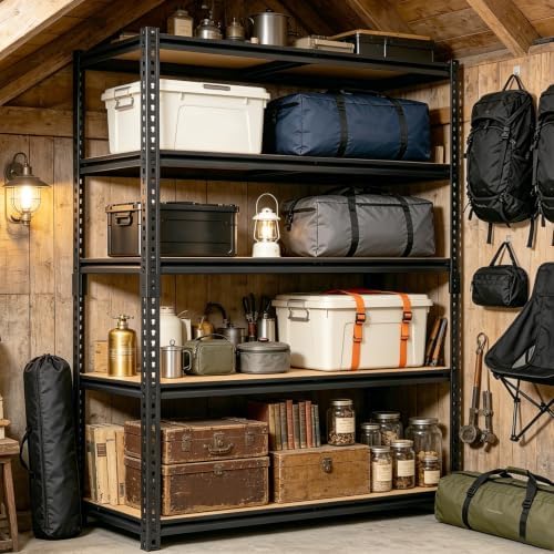 72" H Heavy Duty Garage Shelving, 2400LBS Capacity 5-Tier Storage Shelves,Adjustable Industrial Metal Garage Shelves for Basement Pantry Kitchen Warehouse, 16" D x 36" Wx72 H,Black - Image 2