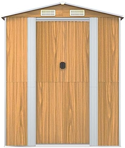Outdoor Storage Cabinet,Outdoor Storage,Garden Shed Light Brown 75.6"x140.6"x87.8" Galvanized SteelIdeal for Gardens, patios, Tool Sheds - Image 4