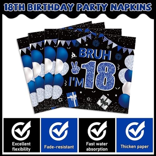 96PCS 18th Birthday Party Paper Plates and Napkins and Forks Set for Blue and Silver Bruh I'm 18 Years Old Party Paper Plates Disposable Decor Happy 18th Parties Set for Teens Birthday Decorations - Image 4