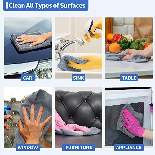 Microfiber Cleaning Cloth, Premium 8 Pack Cleaning Towels, Lint-Free Streak-Free Ultra Absorbent, 300GSM Reusable Microfiber Towel for Cars Shop Garage Home Kitchen, 12.6" x 12.6" Grey - Image 7
