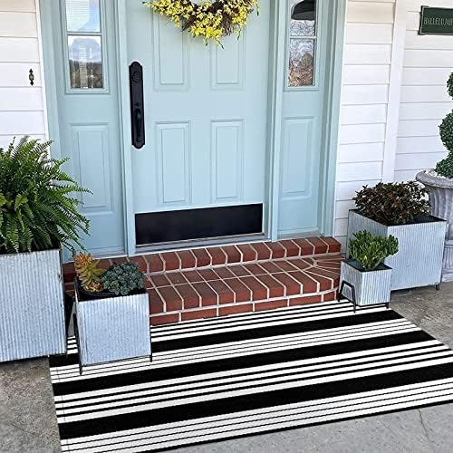 Striped Outdoor Rug 24"x51"Black and White Front Porch Rug Fall Decor - Image 6