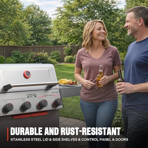 Monument Grills 4 Burner Stainless Steel Propane Gas Grill M2, 500°F in 5 Mins, 525 sq.in, 37,000 BTU, with Broil Zone, Foldable Side Shelves, Knob Controls, Built in Thermometer, with Cooking Plate - Image 2