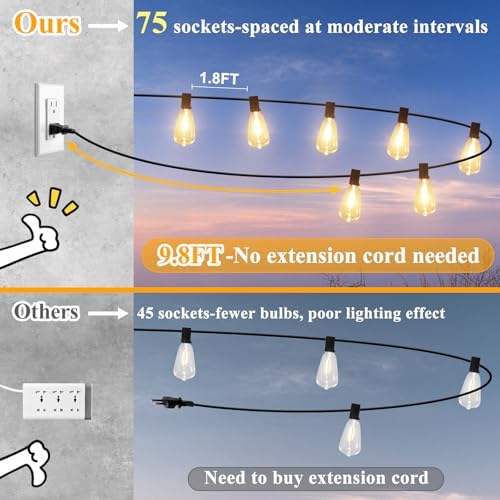 Brightever 150FT Outdoor String Lights 77 Bulbs, Waterproof Patio Lights - Image 3