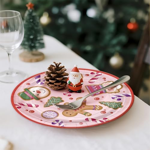 WRAPAHOLIC 25Pcs Christmas Paper Plates - 9 Inch Gingerbread Disposable Plates Decorative Dinner Plates for Christmas Party Tableware Supplies Table Decor - Image 6
