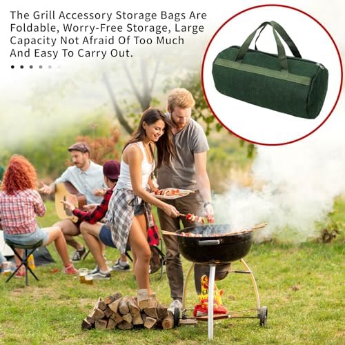 Grill Accessory Storage Bag, 24"" Extra Thick Canvas Grill Utensil Storage Bag, Double Zipper Grill Tool Storage Bag, BBQ Tool Storage Bag Carry Bag for Camping Hiking Barbecue, Dark Green - Image 5