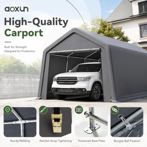 Aoxun 13x20 FT Outdoor Carport Garage Tent, Waterproof Storage Shed, Gray - Image 3