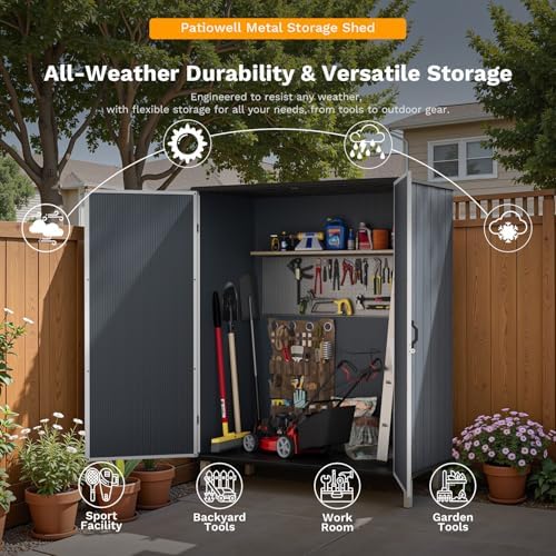 Patiowell 5x3 FT Plastic Outdoor Storage Shed with Floor, Dark Gray - Image 5