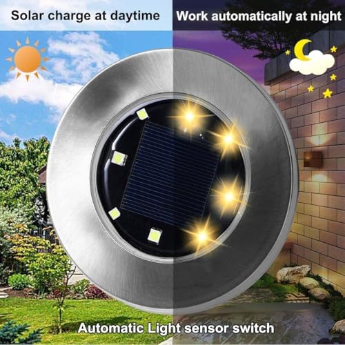 4.6 Inch Diameter Solar Ground Lights, Waterproof Solar Garden Lights, Outdoor Garden Waterproof Bright in-Ground Light, Landscape Lighting for Pathway,Yard,Lawn,Patio,Walkway (8 Pack Warm Light) - Image 2