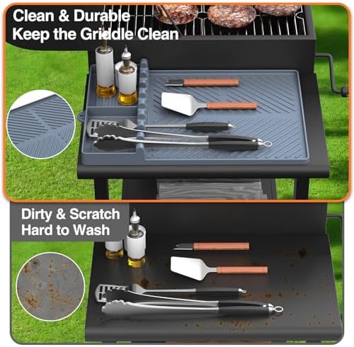 Silicone Griddle Tools Mat for Blackstone, Griddle Accessories Side Shelf Mat Grill Pad for Outdoor Grill Kitchen Counter Spatula Silicone Mat with Drip Pad (Grey) - Image 6