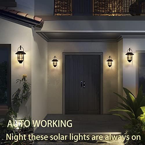 2 Pack Solar Lanterns Outdoor, Hanging Solar Lights for Outside Glass Metal with Wall Mount Bracket,Waterproof Auto Dusk to Dawn Garden Lantern for Fence Porch Decor- Warm White - Image 5