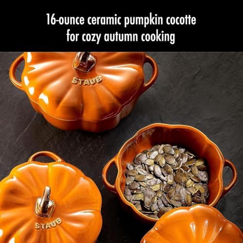STAUB Ceramic 0.75-qt Petite Pumpkin, Oven & Stove Safe up to 572°F, Pumpkin Dish, Baking Candy Burnt Orange - Image 5