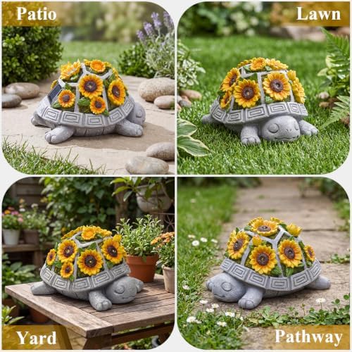 Solar Turtle Garden Statue Outdoor Decor, Sunflower with 7 LED Lights - Image 6