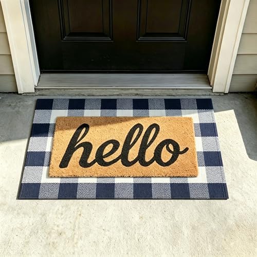 SEEKSEE Buffalo Plaid Outdoor Rug 27.5x43 Navy Blue and White Front Door Mat, Layering Rug for Porch, Washable Doormat, Front Porch Rug for Outdoor Entrance Entryway Patio Porch Decor - Image 5
