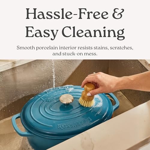 Rossallini Enameled Cast Iron Oval Dutch Oven with Lid, 6.75 Quart, Sage - Image 6