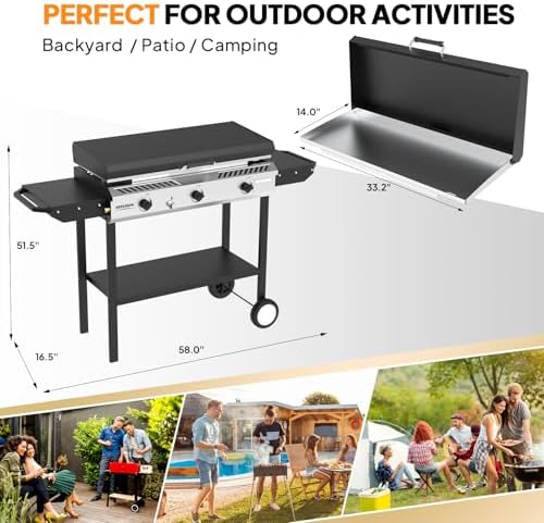 ROVSUN 3 Burner Outdoor Propane Gas Stove with Griddle, Ignition & Side Shelves, 225,000 BTU Powerful Gas Stove Outdoor Cooker for Backyard Patio Cooking Home Camping Grilling Canning Turkey Frying - Image 6