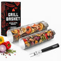 SHIZZO Extra Sturdy Rolling Grill Basket, Removable Handle, Set of 2 by SHIZZO