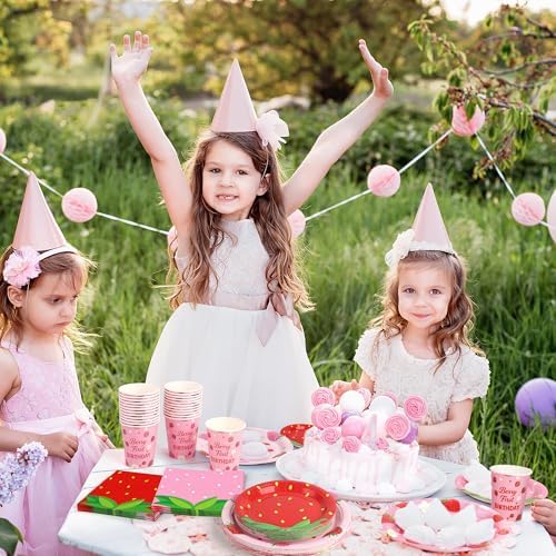 Kochorie 96 Pieces Berry First Birthday Decor Disposable Strawberry Tableware Set Include Fruit 7/9 Inch Paper Plates Cups Napkins Serve 24 Guests for Sweet One Baby Shower Berry Party Supplies - Image 6