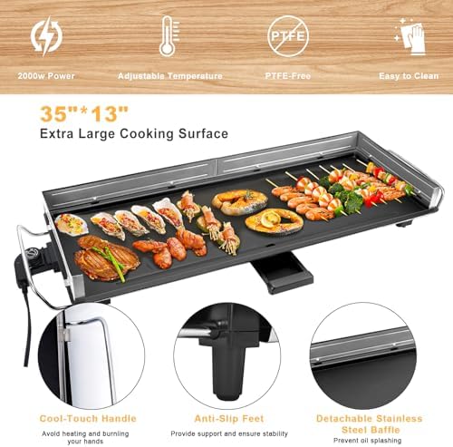 AEWHALE 35" Electric Nonstick Extra Large Griddle,2000W Teppanyaki Grill - Image 2