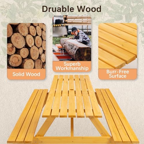 75" Rectangular Outdoor Picnic Table with Built-in Benches & Umbrella Hole,8-Person Heavy-Duty Solid Wood Dining Table,2220lb Capacity Natural for Camping, Garden & BBQ Social Events - Image 6