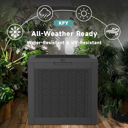 31 Gallon Waterproof Resin Deck Box, UV Resistant Outdoor Storage for Garden, Patio, Porch, Delivery（Rattan Black，31 Gallon） - Image 4