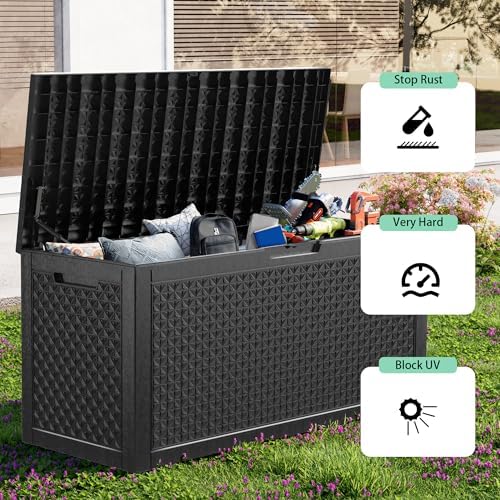 PatioZen 121 Gallon Resin Deck Box, Lockable Outdoor Storage Box for Patio Cushions Storage Furniture,Garden Tools, Pool Supplies, Weatherproof and UV Resistant (Black) - Image 4