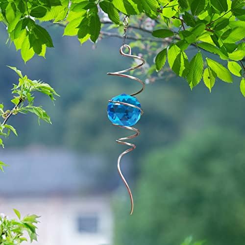 Fonmy Gazing Ball Spiral Tail -Decorative Wind Spinner Sun Catcher Rainbow Maker 11 inch Tail and 2 inch Peacock Blue Crystal Orb. Indoor Outdoor Garden Decoration -13 inch Height - Image 3