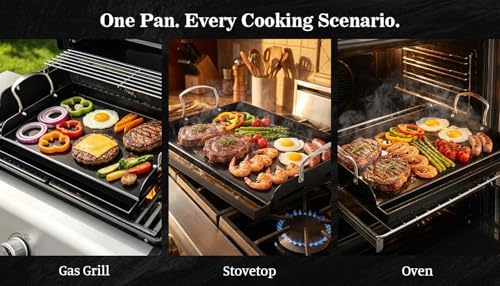Nonstick Nanoceramic Griddle Plate, Pre-Seasoned Heavy-Duty Flat Top Insert, Universal Outdoor Cooking Griddle for Gas Grill/Charcoal/Gas Stove, Camping, Tailgating, Parties & Backyard BBQ, 17"x13" - Image 6