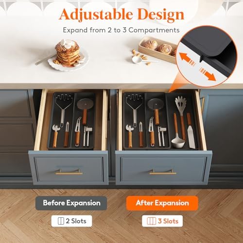 Lifewit Utensil Organizer for Kitchen Drawer, Expandable Cooking Tray - Image 4