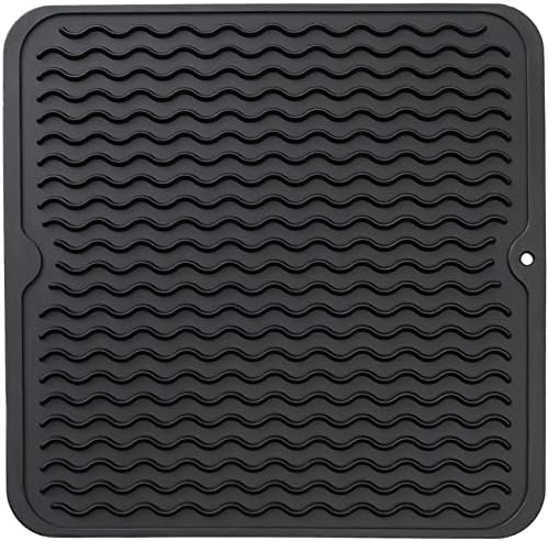 MicoYang Silicone Dish Drying Mat for Multiple Usage,Easy clean,Eco-friendly,Heat-resistant Silicone Mat for Kitchen Counter or Sink,Refrigerator or Drawer liner Black M 12 inches x 12 inches by MicoYang