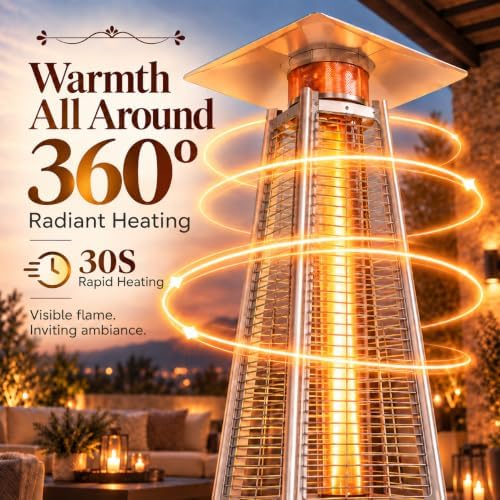 48,000 BTU Pyramid Patio Heater with Cover, Silver - Image 3
