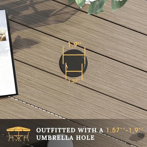 VICLLAX Outdoor Dining Set for 4, 5 Pieces Patio Dining Furniture Set with Umbrella Hole- 40.2" Patio Table and Chairs for Balcony, Garden and Deck, Grey Wood Grain Tabletop - Image 6