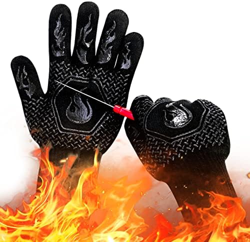 BBQ Gloves 1472F Heat Resistant Non-Slip Silicone 13.5in (Black) by DKHDBD