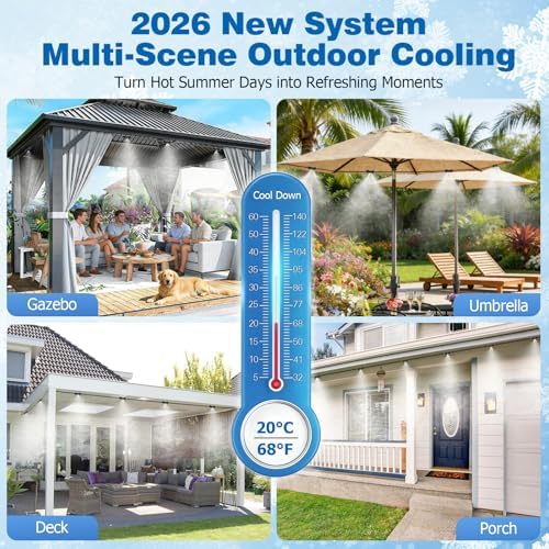 Mellbree Misters for Outside Patio 45FT/14M, Pre-Assembled Misting Cooling System with 12 Brass Nozzles & 3/4" Adapter, Outdoor Mister for Patio, Garden, Greenhouse, Pavilion, Dog House, Chicken Coop - Image 3