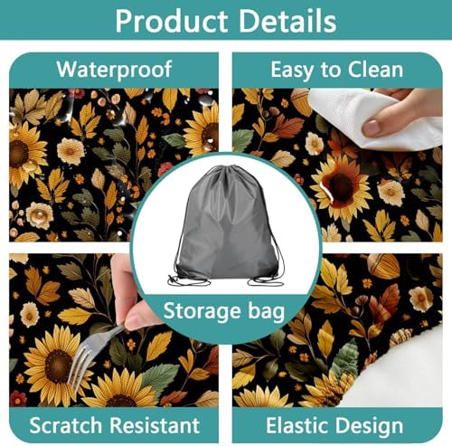 Picnic Table Cover with Bench Covers, Camping Essentials, Sunflower Flower Leaves Waterproof Windproof Patio Table Cover, Fitted Tablecloth Cover with Elastic Edge for Indoor Outdoor 3 PCS 30x96 Inch - Image 6