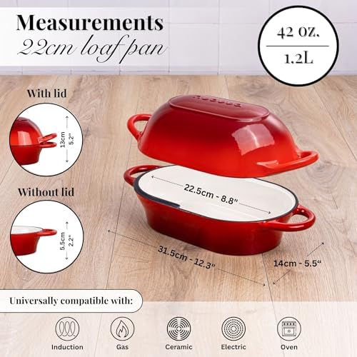 Dutch Oven For Sourdough Bread Baking – Enamelled Cast Iron Bread Loaf Pot – Oven Safe Non Stick Bread Pot – Rectangular, Red, 24cm x 16cm – by Nuovva - Image 2