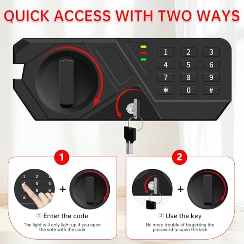 Small Safe for Home Use, Digital Security Safe Box with Combination Lock, Removable Shelf and Spare Keys, Anti-theft Steel Document Safes for Valuable, Money, 12.2" W x 7.87" D x 7.87" H - Image 5